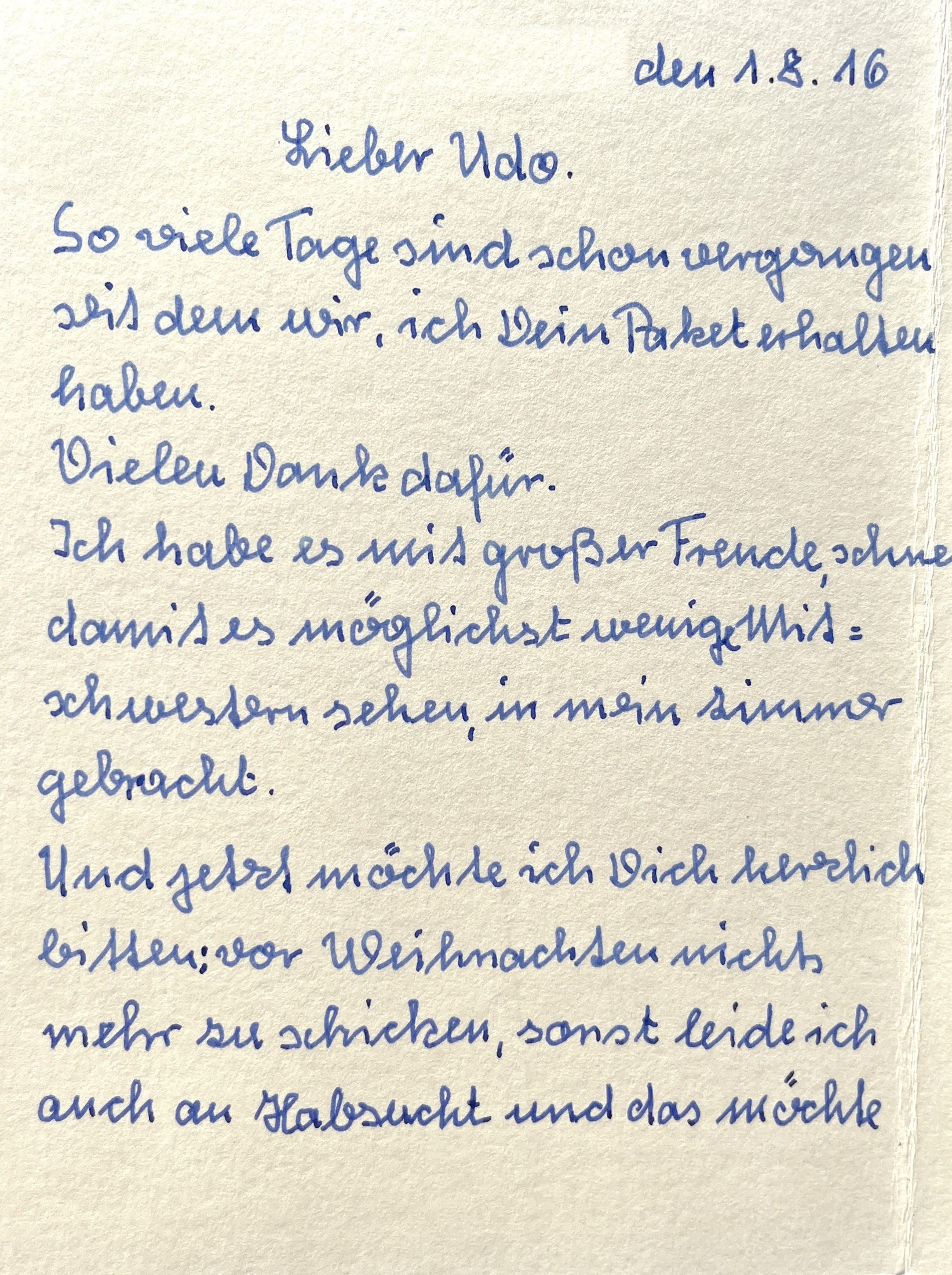 Linke Innenseite der Klappkarte mit Datumszeile und Anrede