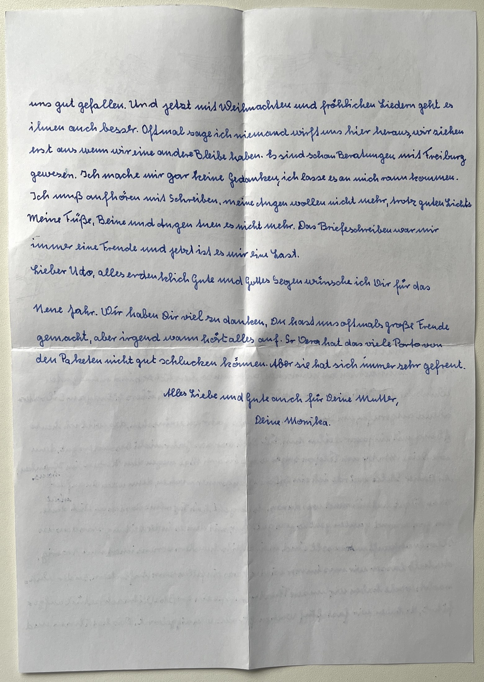 Zweite Seite mit den Neujahrswünschen und dem Schlussgruß