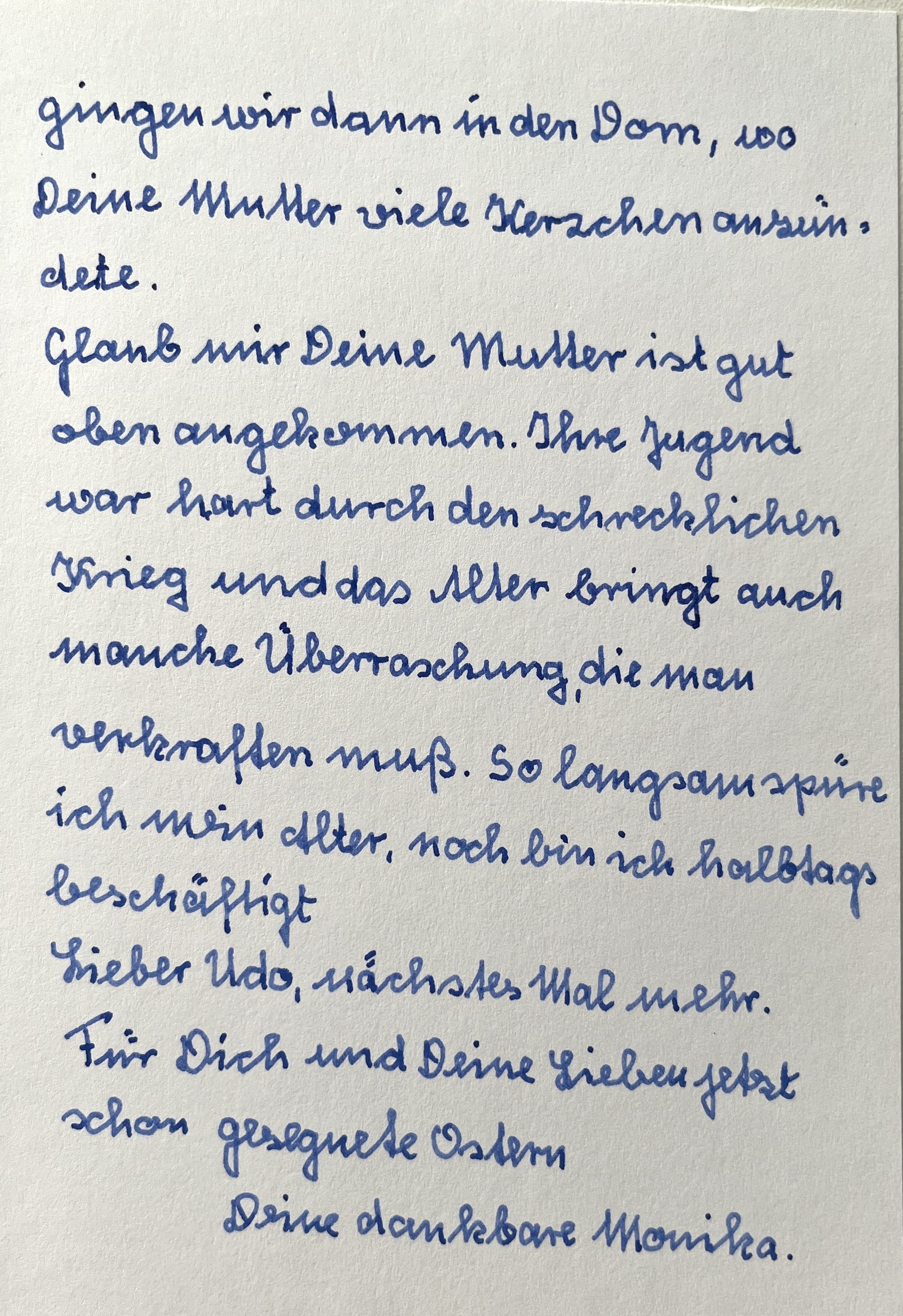 Zweite Seite mit dem Trostwort, den Osterwünschen und dem Schlussgruß