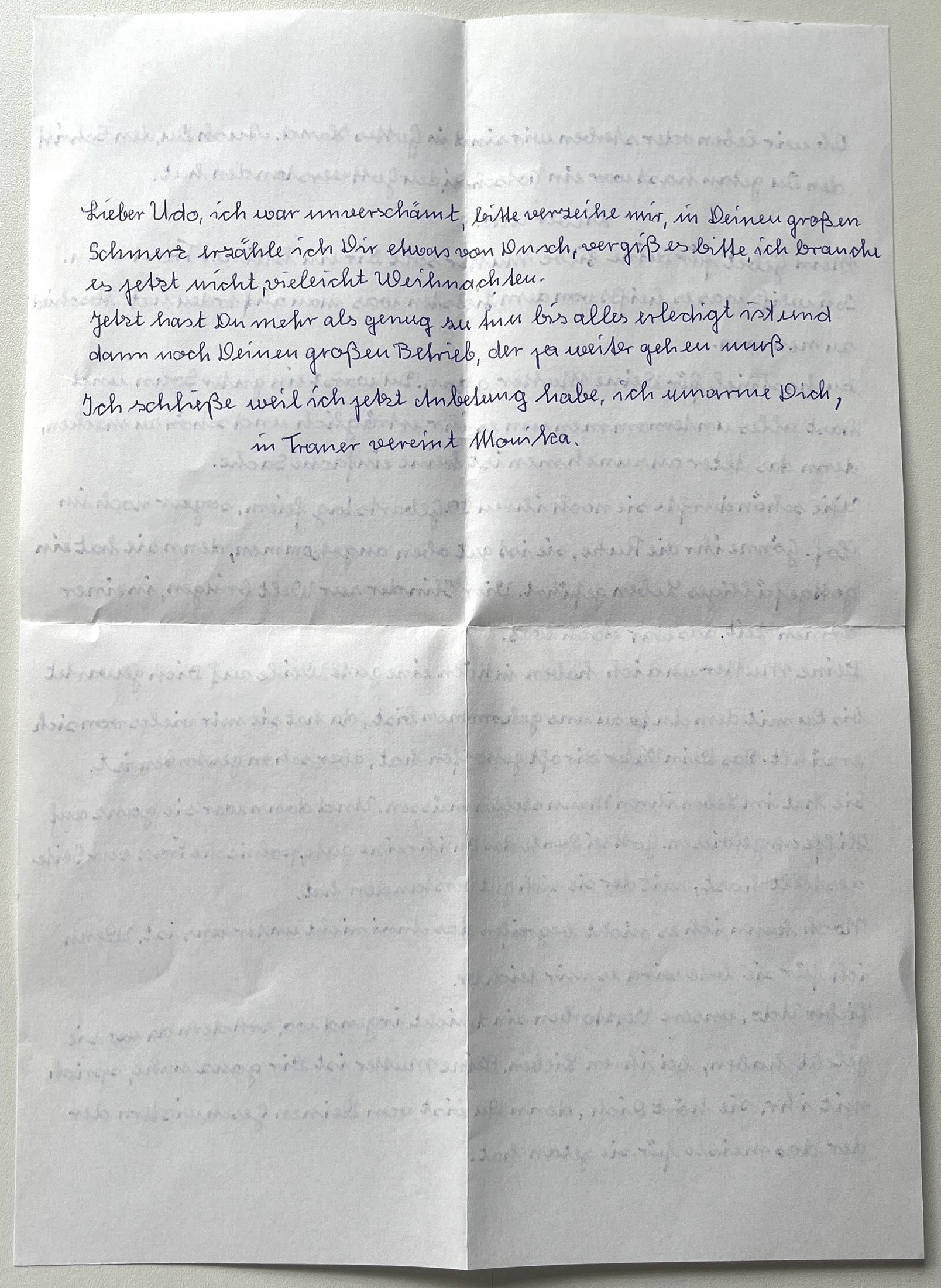 Zweite Seite mit der Bitte um Verzeihung und dem Schlussgruß