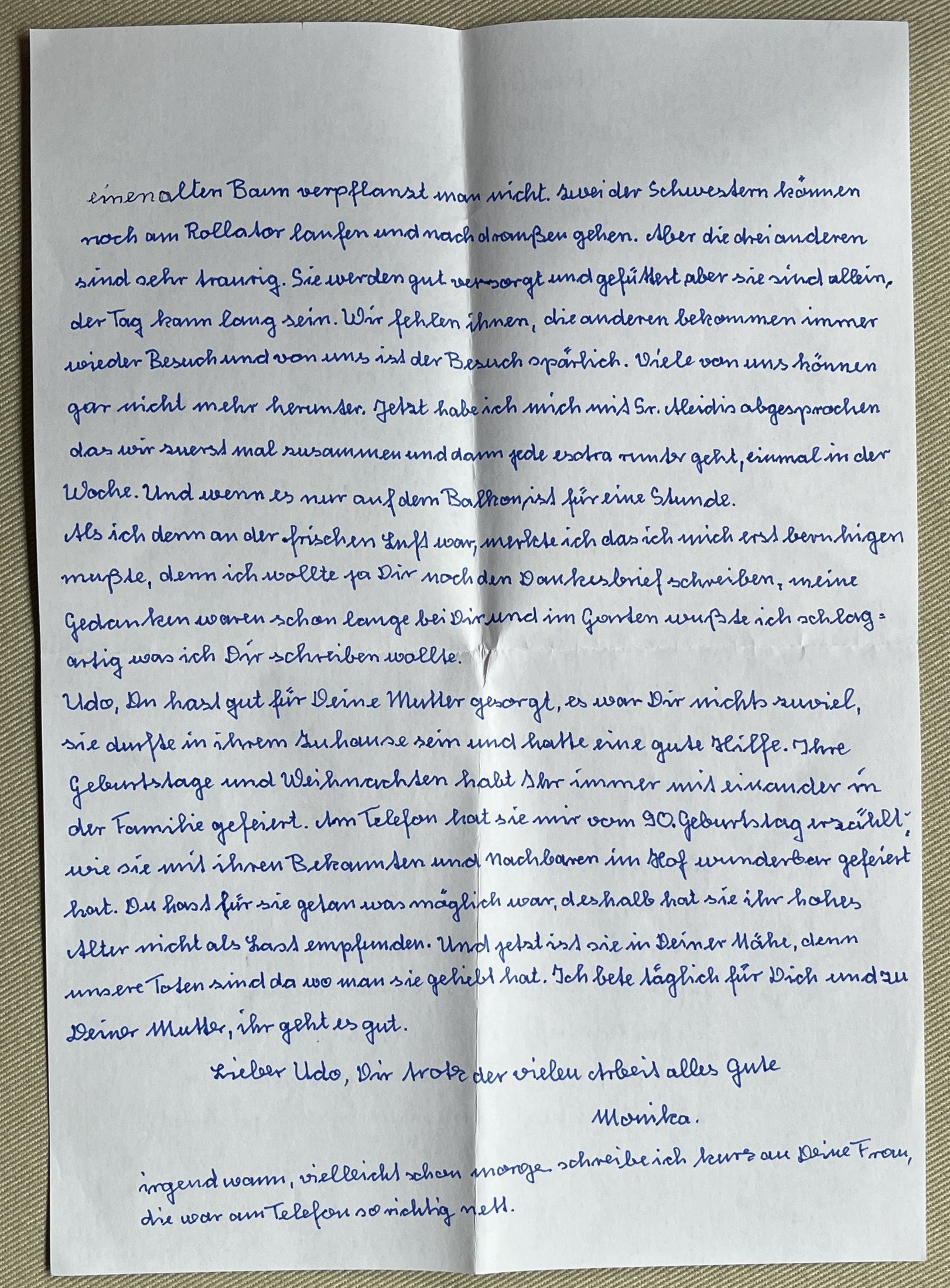 Zweite Seite mit Trostworten und Nachschrift