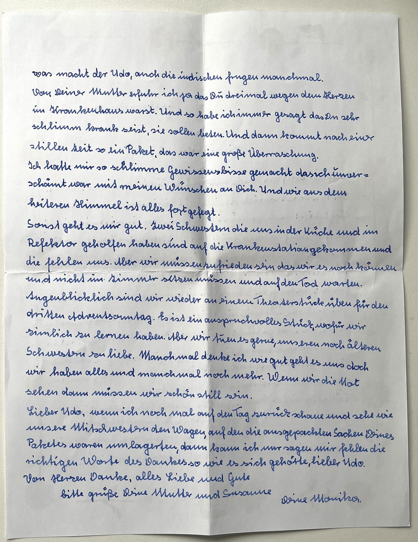 Zweite Seite mit dem Bericht vom Theaterstück und dem Schlussgruß